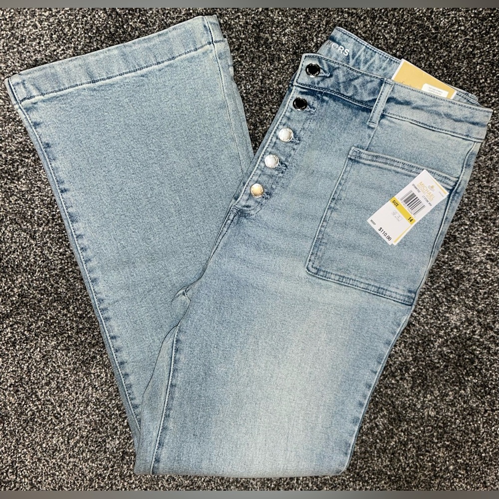 Michael Kors Selma Light Blue High-Rise Wide Leg Jeans